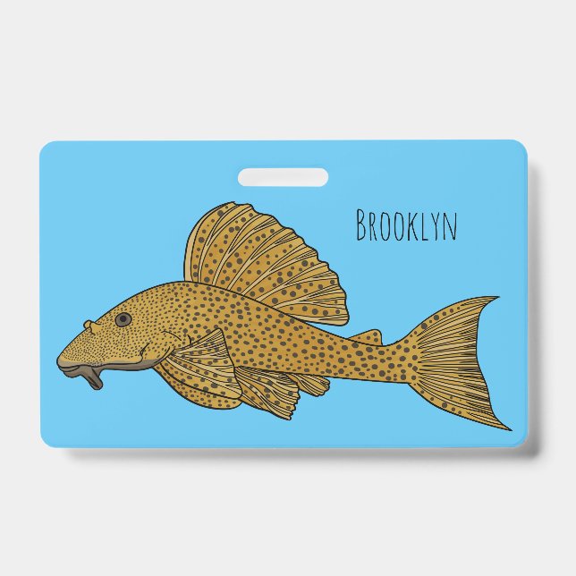Pleco fish cartoon illustration  ID badge (Front)