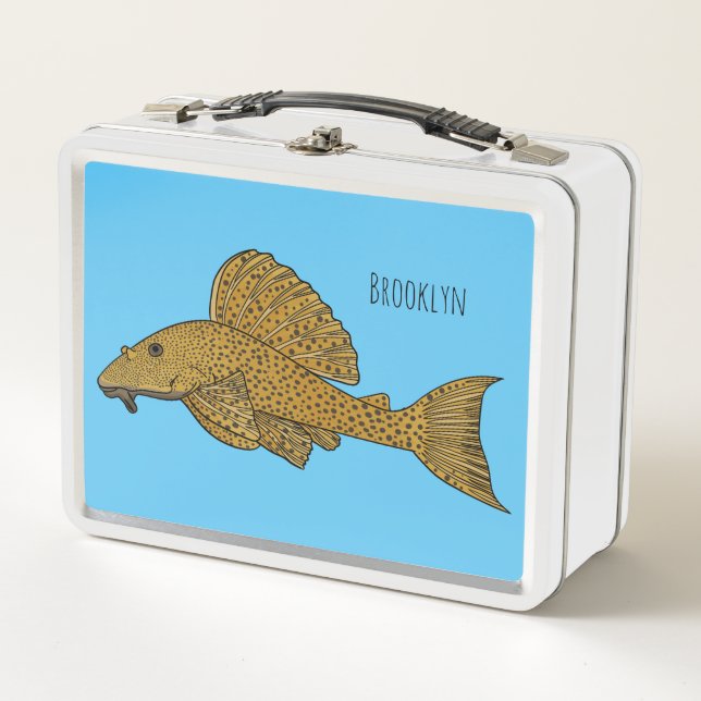 Pleco fish cartoon illustration  metal lunch box (Front)