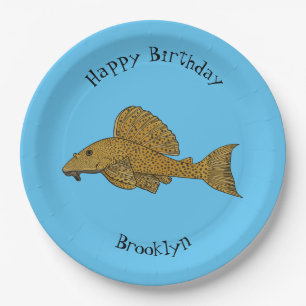 Pleco fish cartoon illustration paper plate