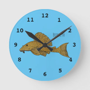 Pleco fish cartoon illustration  round clock