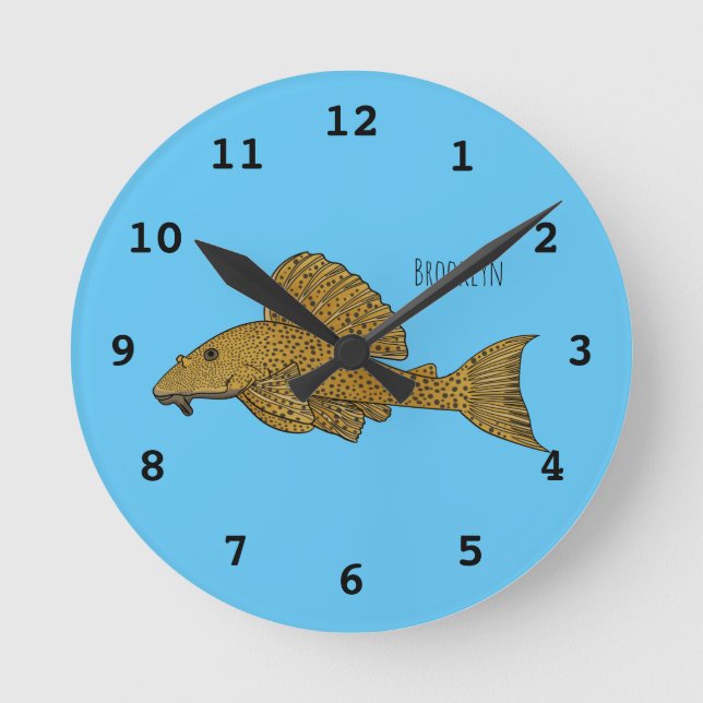 Pleco fish cartoon illustration  round clock (Front)