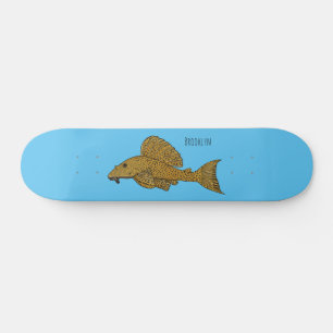 Pleco fish cartoon illustration  skateboard