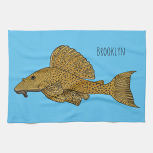 Pleco fish cartoon illustration tea towel