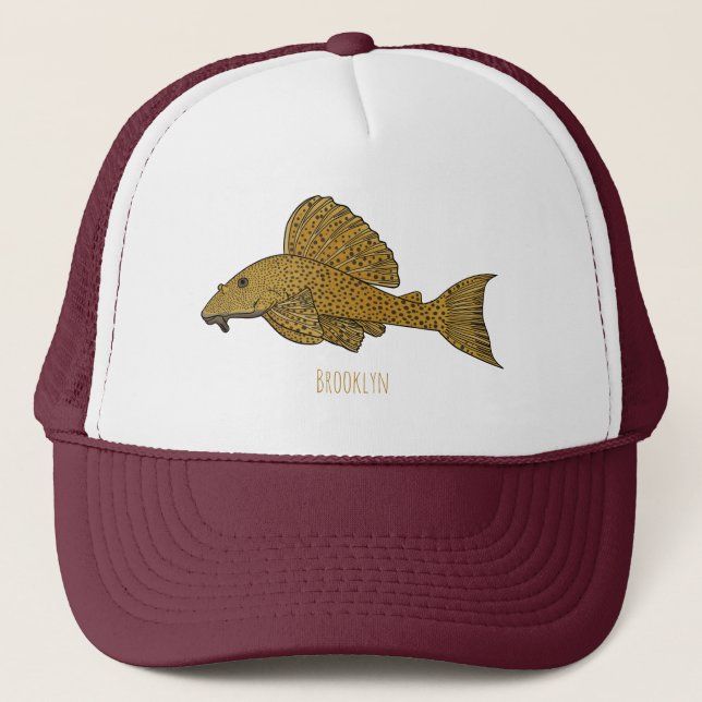Pleco fish cartoon illustration trucker hat (Front)