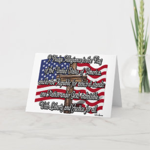 Pledge of Allegiance with US Flag and Cross Card
