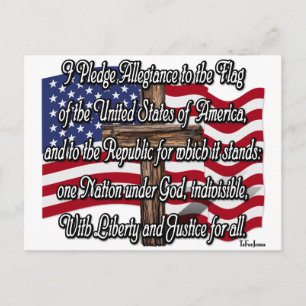 Pledge of Allegiance with US Flag and Cross Postcard