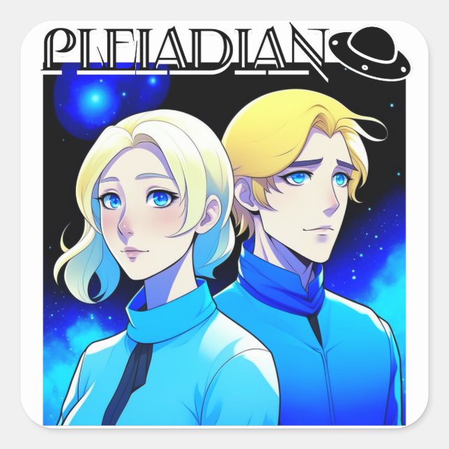 Pleiadian Alien Race and UFO Square Sticker (Front)