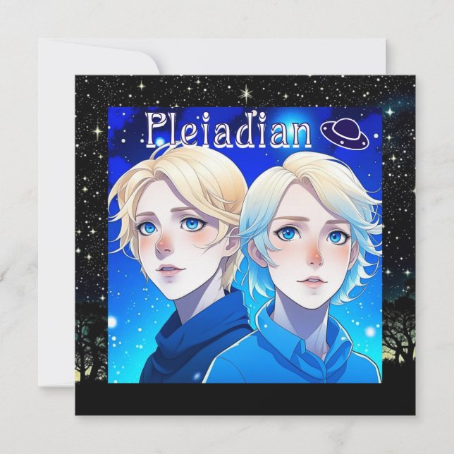 Pleiadian Alien Race with Stars and UFOs (Front)