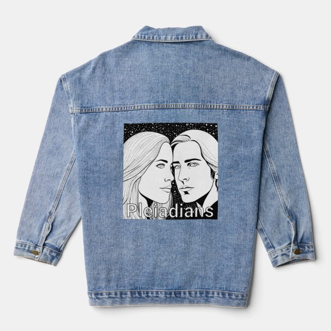 Pleiadians Tall Extraterrestrials Female and Male Denim Jacket (Back)