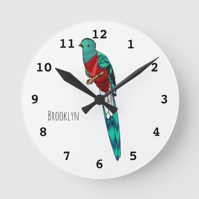 plendent quetzal bird cartoon illustration round clock (Front)