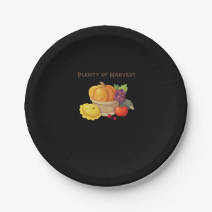 Plenty of Harvest – Autumn Basket of Produce Illus Paper Plate