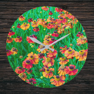 Plethora of Red and Orange Heleniums Large Clock