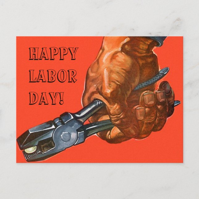 Pliers in Hand tool Happy Labour Day worker PCs Holiday Postcard (Front)