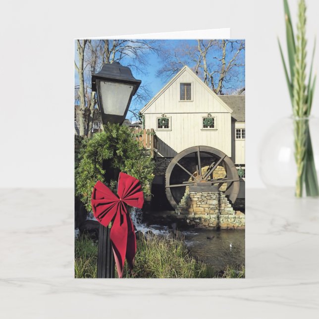 Plimoth Grist Mill at Jenney Pond in Plymouth, MA Holiday Card (Front)