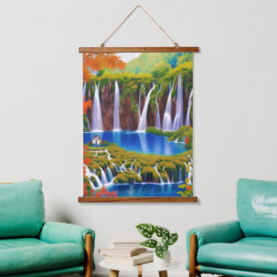 Plitvice Lakes, Croatia Waterfalls in Autumn Art   Hanging Tapestry