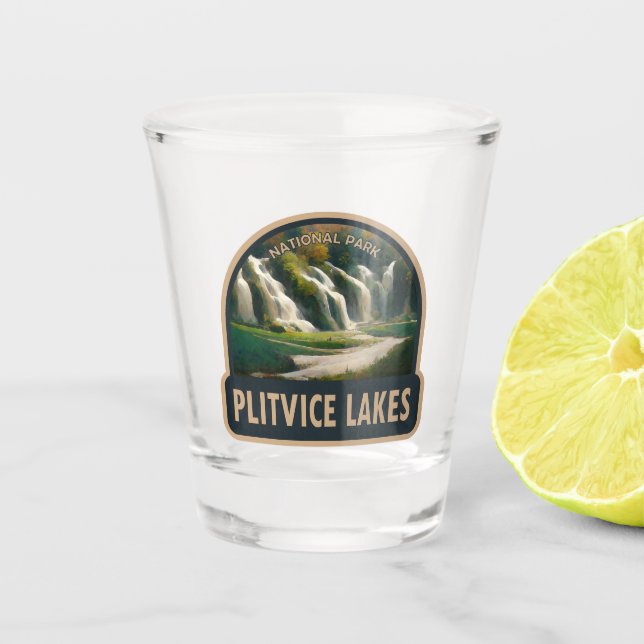 Plitvice Lakes National Park Croatia Watercolor Shot Glass (Front)