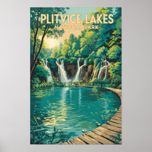 Plitvice Lakes National Park Illustration Travel Poster