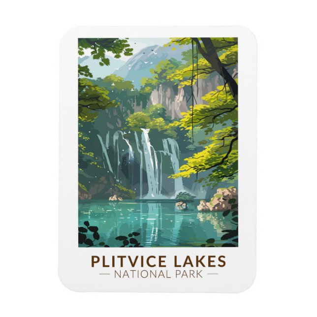 Plitvice Lakes National Park Travel Art Vintage Magnet (Vertical)