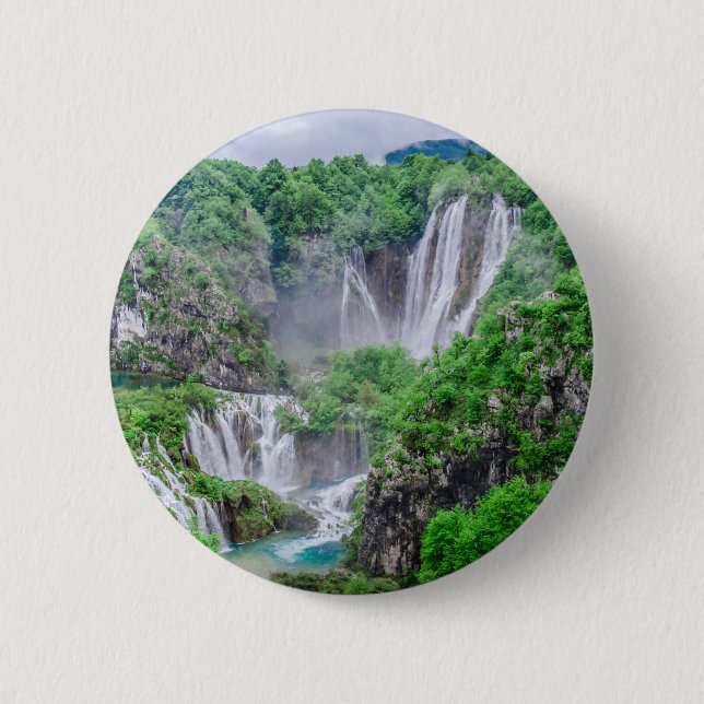 Plitvice lakes waterfall 6 cm round badge (Front)