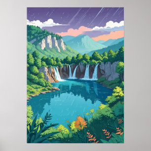 Plitvice Lakes Waterfall Art Poster