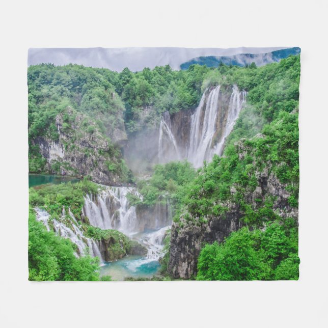 Plitvice lakes waterfall fleece blanket (Front (Horizontal))