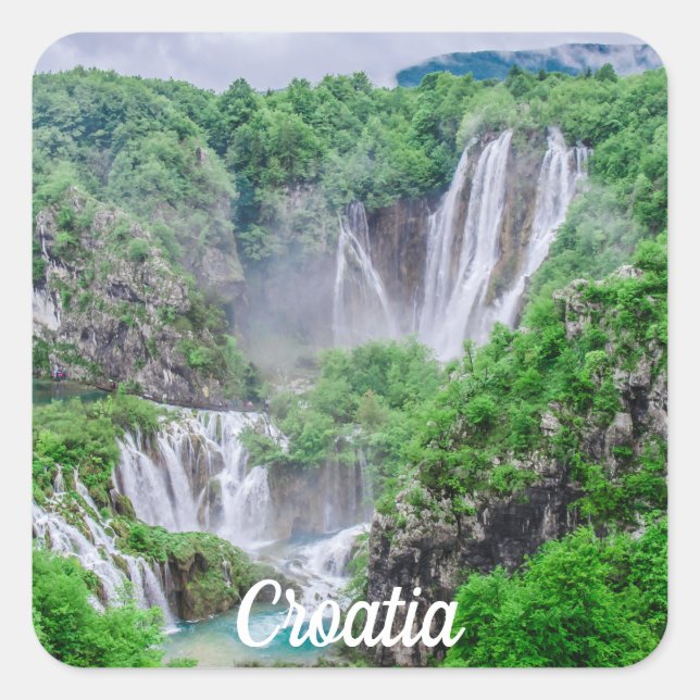 Plitvice lakes waterfall square sticker (Front)