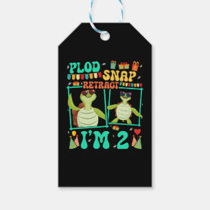 Plod Snap Retract I'm 2 Turtle Kid 2nd Birthday Gift Tags