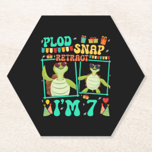 Plod Snap Retract I'm 7 Turtle Kid 7th Birthday Paper Coaster