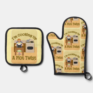 Plot Twist Author Housewife Snarky Retro Oven Mitt & Pot Holder Set