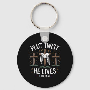 Plot Twist He Lives Cross Funny Christian Easter D Key Ring