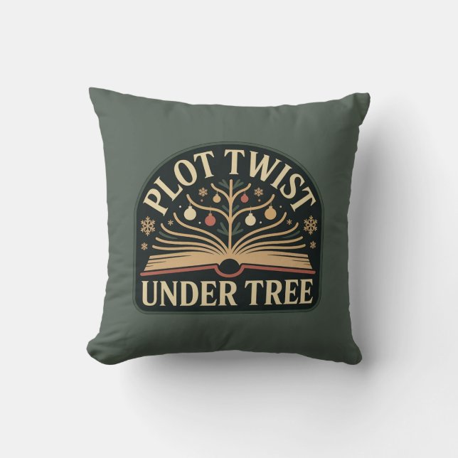 Plot Twist Under Tree Christmas Book Lover Cushion (Front)