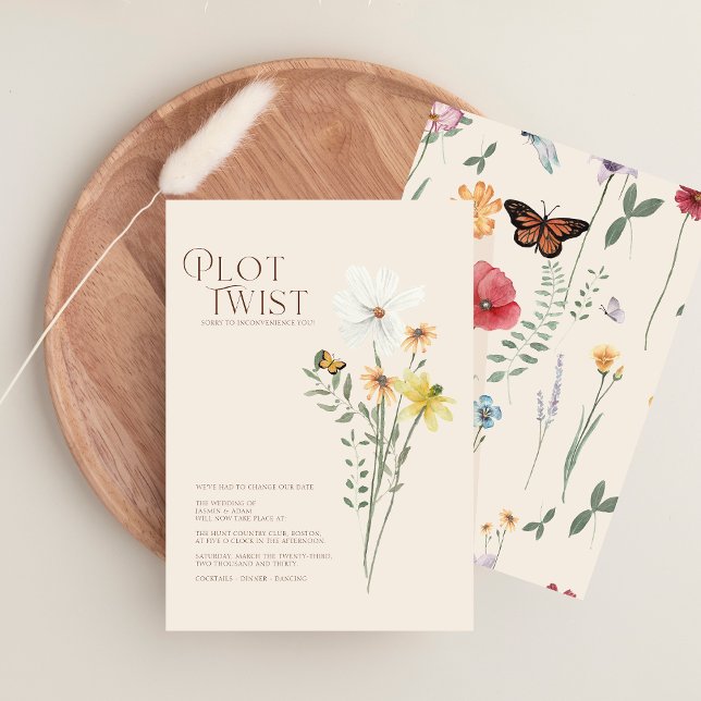 Plot Twist Whimsical Yellow Wildflower Wedding  Save The Date (Whimsical Daisy Plot Twist Wedding Save The Date)