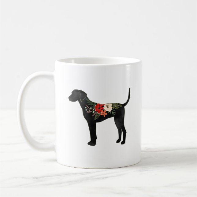 Plott Hound Dog Breed Boho Floral Silhouette Coffee Mug (Left)