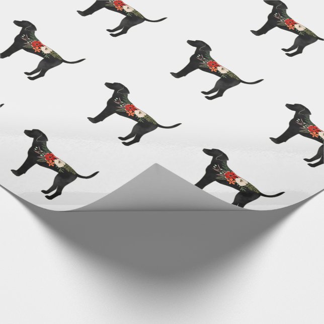 Plott Hound Dog Breed Boho Floral Silhouette Wrapping Paper (Corner)