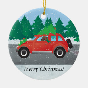 Plott Hound Dog Driving Christmas Car Ceramic Tree Decoration