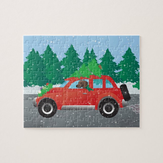 Plott Hound Dog Driving Christmas Car Jigsaw Puzzle (Horizontal)