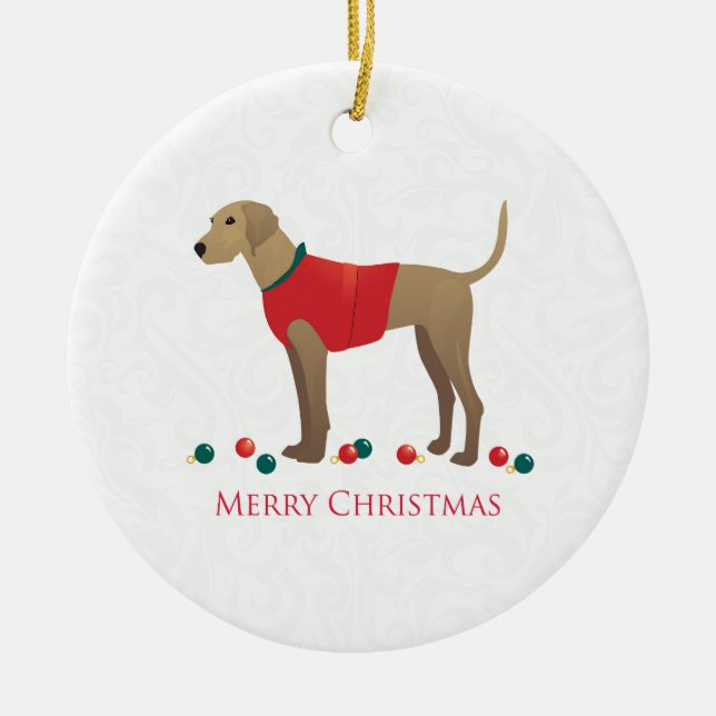 Plott Hound Hunting Dog Merry Christmas Design Ceramic Tree Decoration (Front)