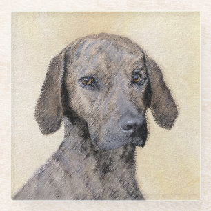 Plott Painting - Cute Original Dog Art Glass Coaster