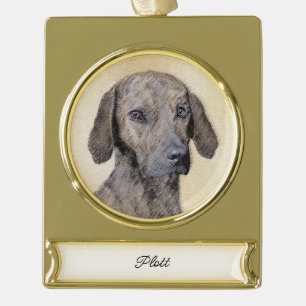 Plott Painting - Cute Original Dog Art Gold Plated Banner Ornament
