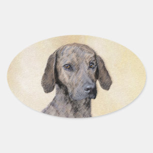 Plott Painting - Cute Original Dog Art Oval Sticker
