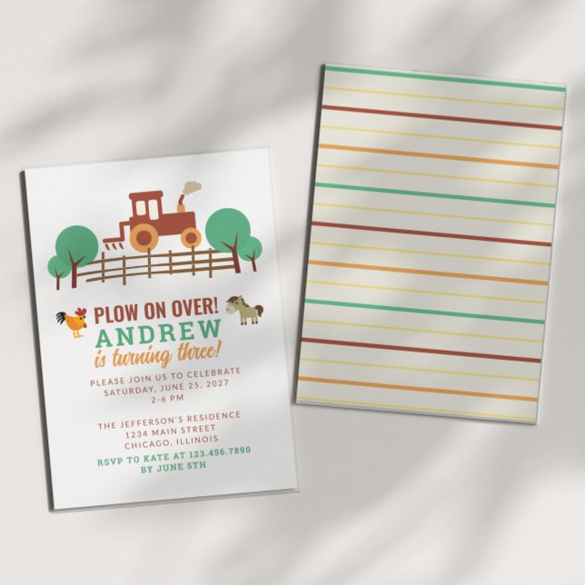 Plough on Over Tractor Birthday Party Invitation (Creator Uploaded)