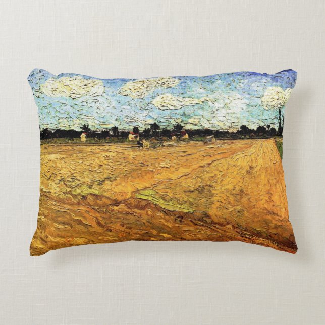 Ploughed Field (the Furrows) by Vincent van Gogh Decorative Cushion (Front)