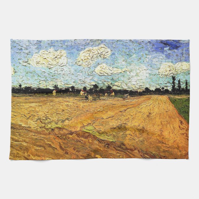 Ploughed Field (the Furrows) by Vincent van Gogh Tea Towel (Horizontal)