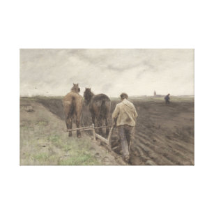 Ploughing farmer, Anton Mauve Canvas Print