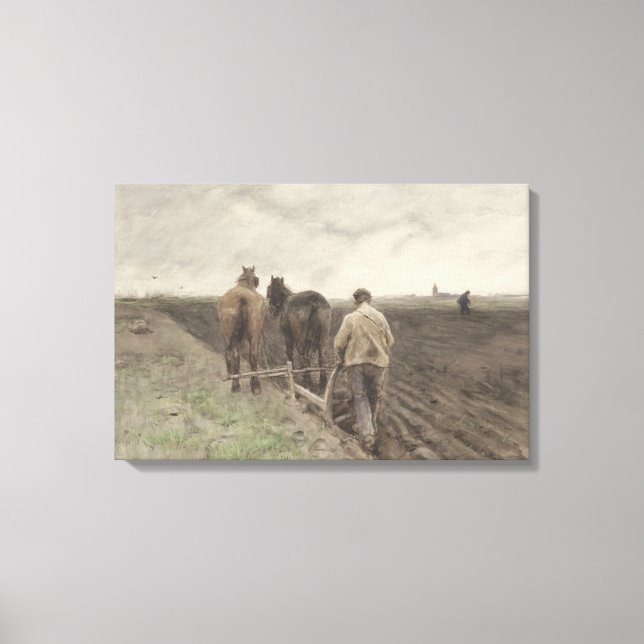 Ploughing farmer, Anton Mauve Canvas Print (Front)