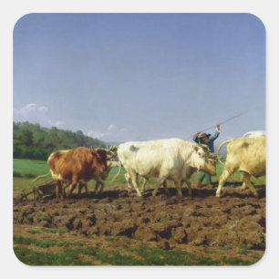 Ploughing in Nivernais, 1849 Square Sticker