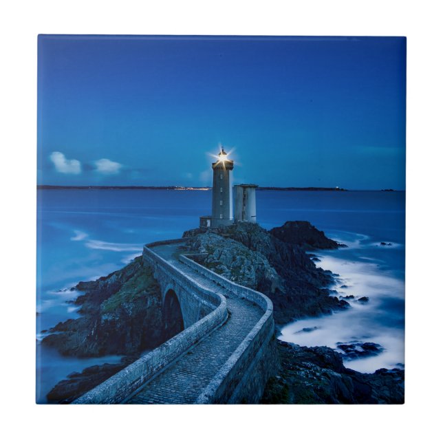 Plouzane Lighthouse France Blue Ocean Landmark Tile (Front)