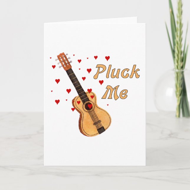 Pluck Me Valentine Guitar Holiday Card (Front)