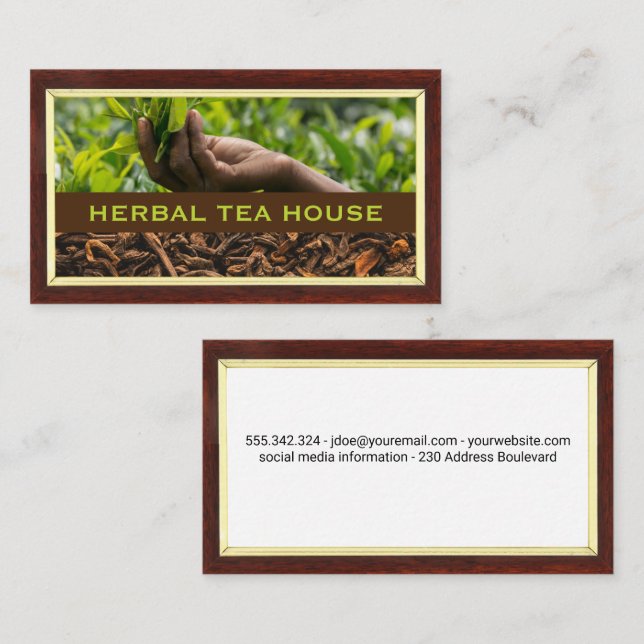 Plucking Tea Leave | Wood Border Business Card (Front/Back)