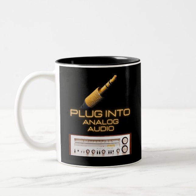 Plug Into Analogue Audio Audiophiles Two-Tone Coffee Mug (Left)